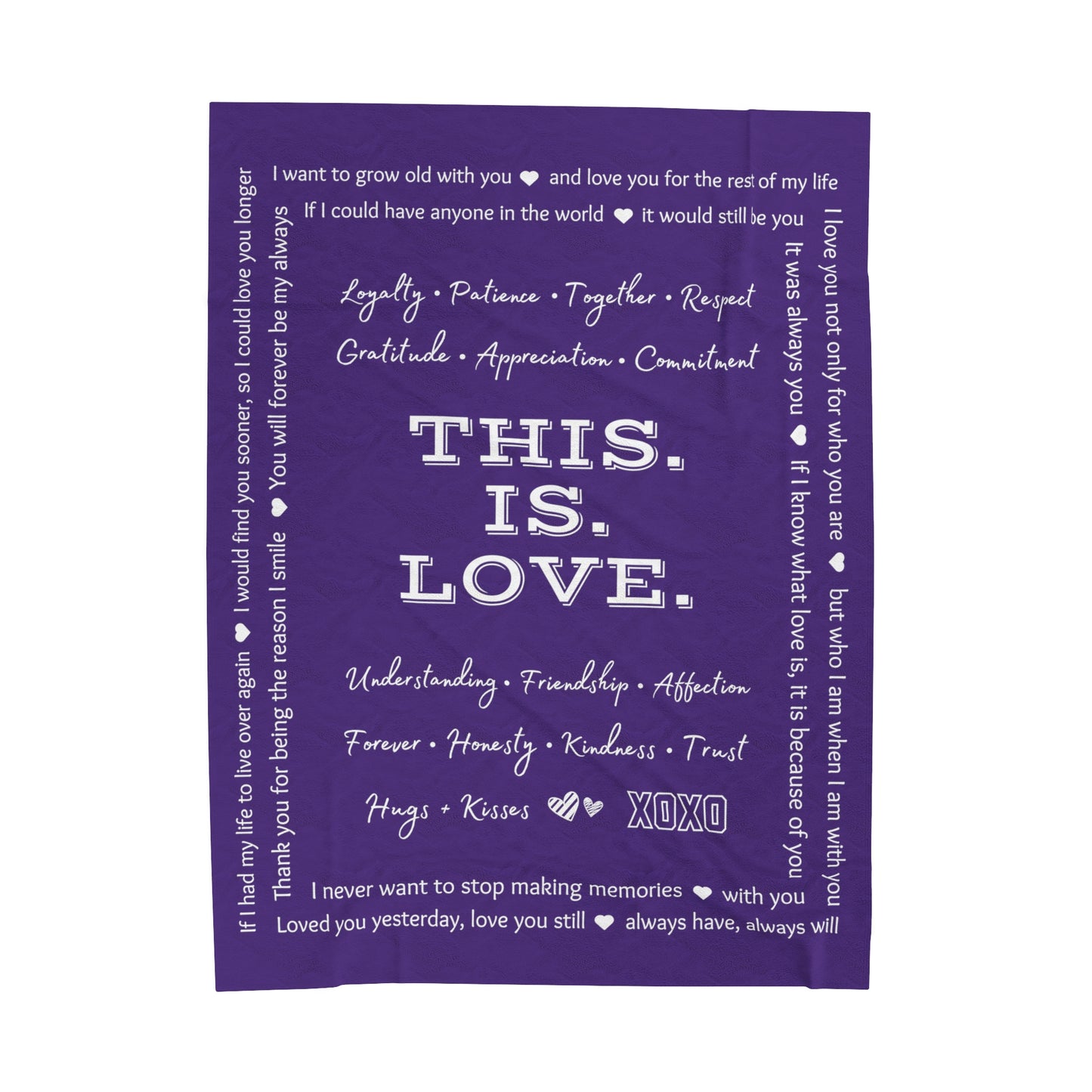 THIS IS LOVE Purple plush velveteen blanket - gift for Valentine's Day, Anniversary, Wedding, Engagement, Bridal Shower