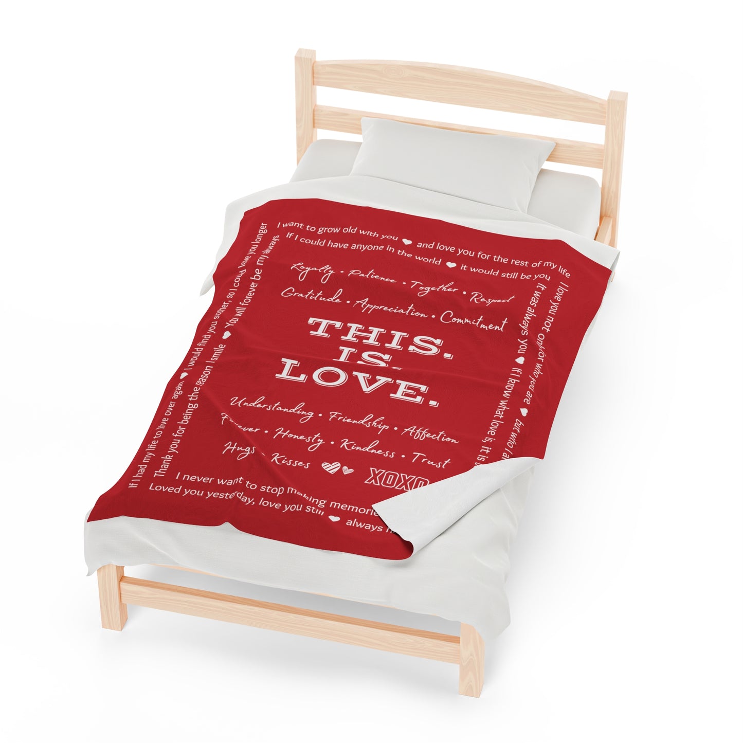 THIS IS LOVE Red plush velveteen blanket - gift for Valentine's Day, Anniversary, Wedding, Engagement, Bridal Shower