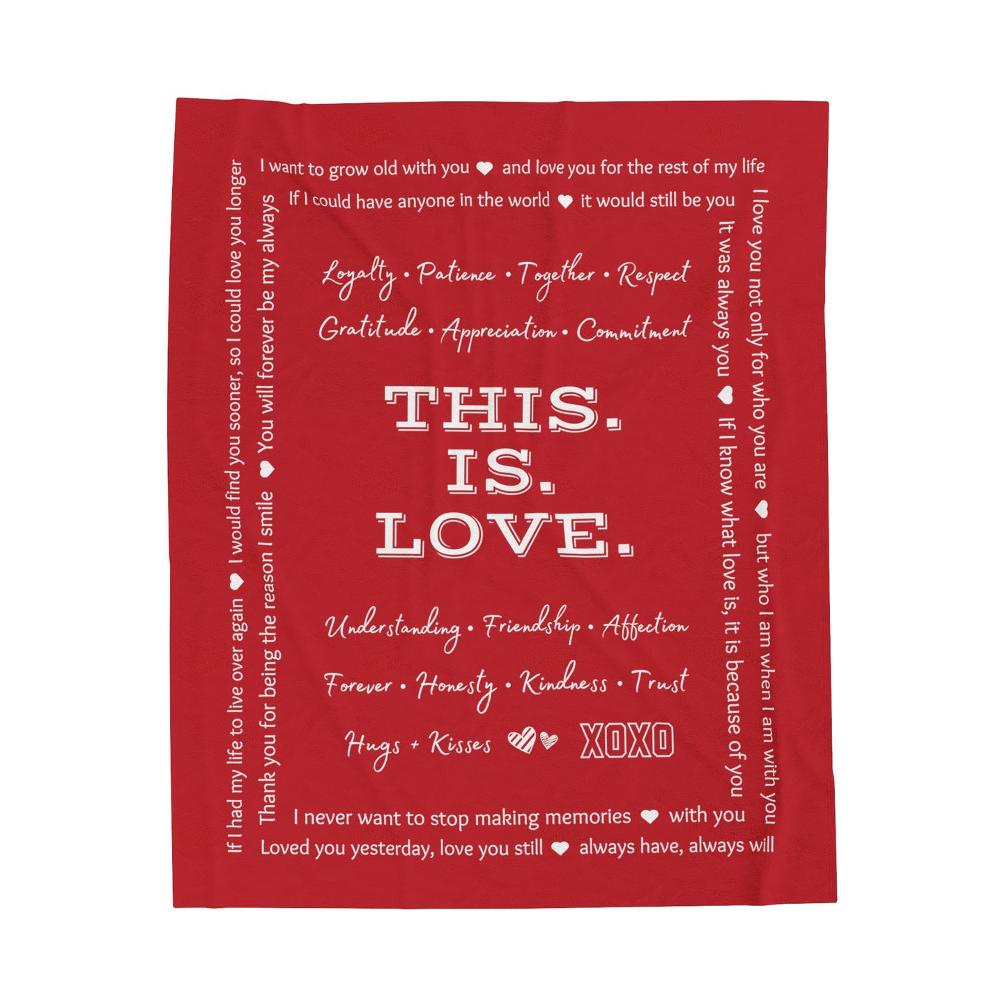 THIS IS LOVE Red plush velveteen blanket - gift for Valentine's Day, Anniversary, Wedding, Engagement, Bridal Shower