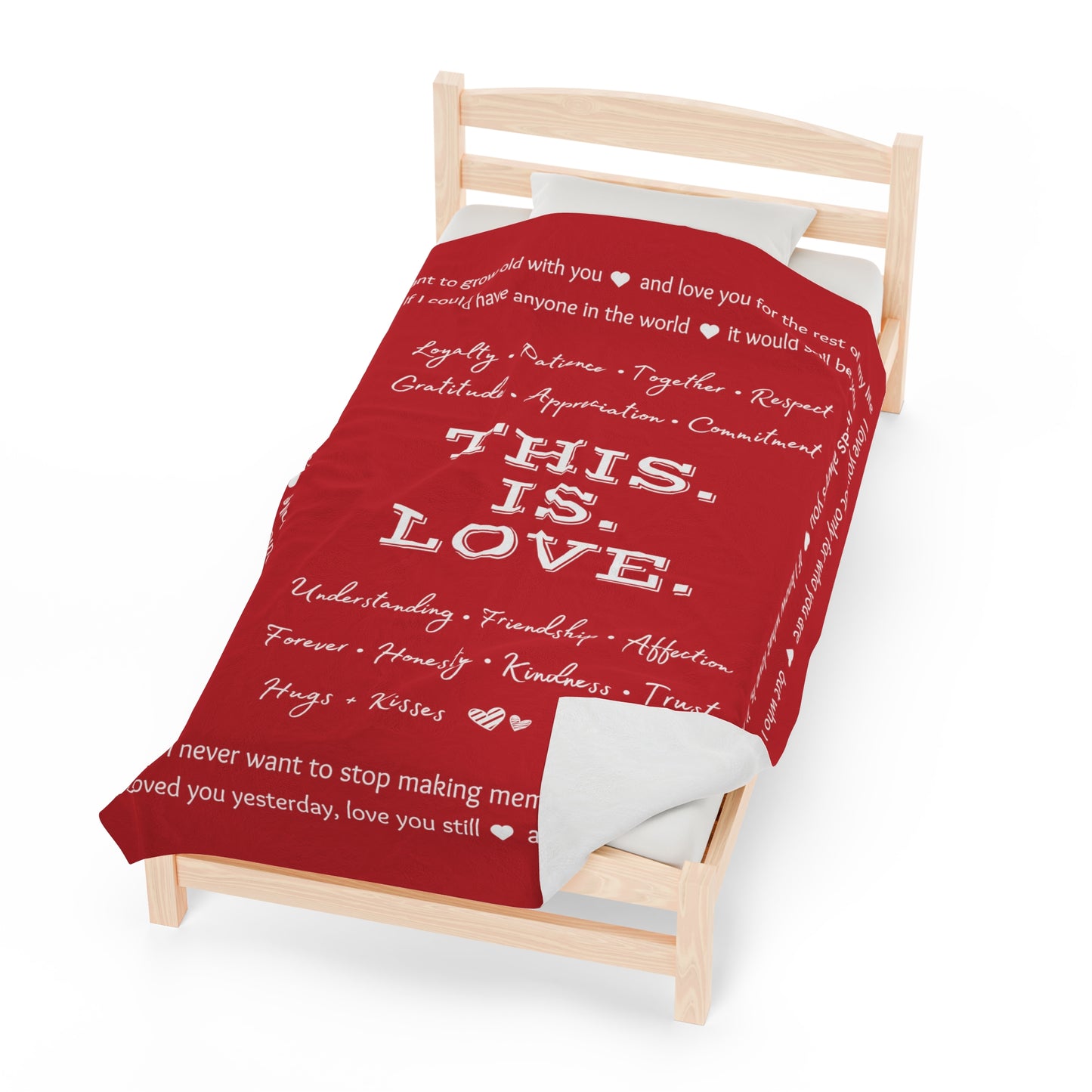 THIS IS LOVE Red plush velveteen blanket - gift for Valentine's Day, Anniversary, Wedding, Engagement, Bridal Shower