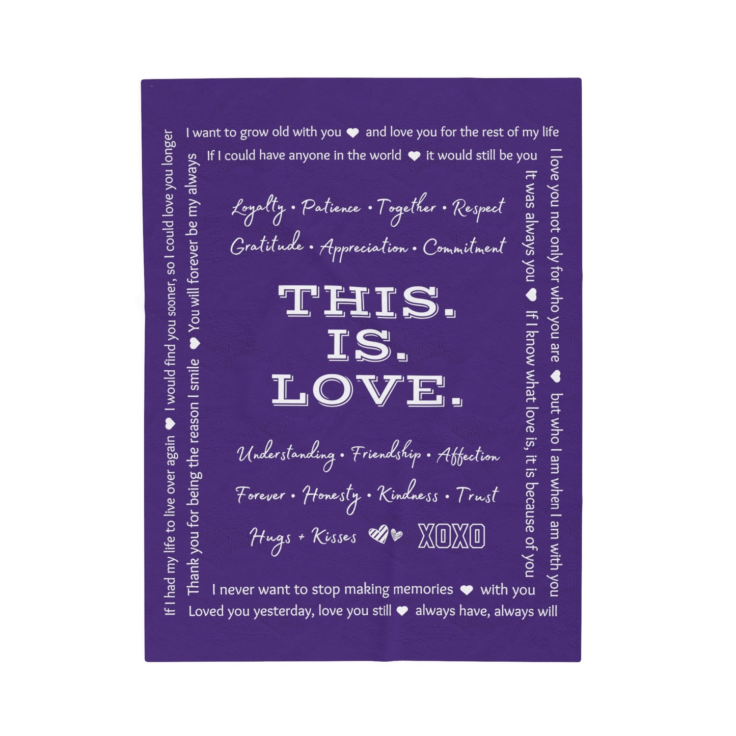 THIS IS LOVE Purple plush velveteen blanket - gift for Valentine's Day, Anniversary, Wedding, Engagement, Bridal Shower